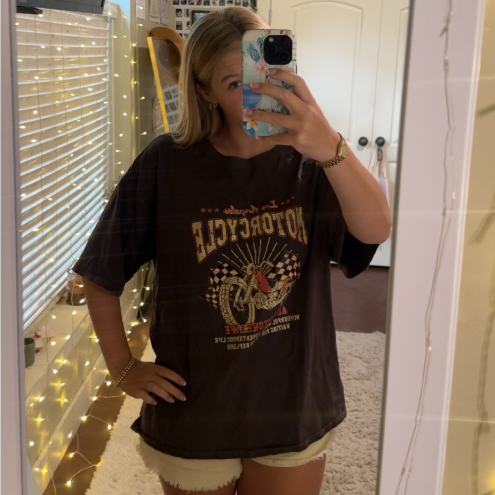 Grey Oversized “Los Angeles Motorcycle” T-Shirt